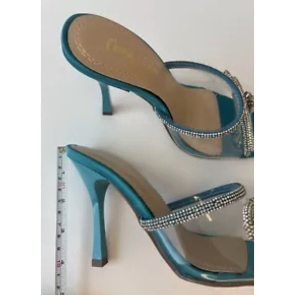CHASE+CHLOE/ Turquoise Bow / Blue / Rhinestone / Embellished/  Heeled Sandals - Picture 7 of 8